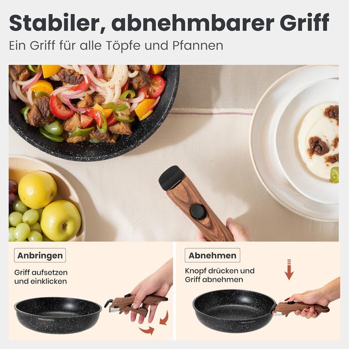 Набір посуду Dishdelight з антипригарним гранітним покриттям та знімними ручками, індукційний, з кришками (чорний)