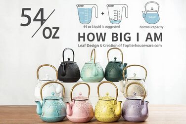 Чайник для плити, чавунний, з ситом для листового чаю, 1,5 л, чорний