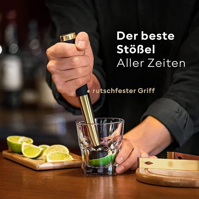 Набір бармена Boston Shaker Set BarDeluxe® 5 предметів: шейкер, аксесуари, рецепти, сумка (золото)