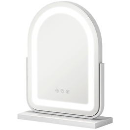 Дзеркало для макіяжу HOMCOM, 33 x 44,5 см, з LED-підсвіткою, 3 кольори світла, 360° обертання, дзеркало для макіяжу з сенсорним керуванням, металевий каркас, біле | Aosom