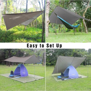 Водонепроникна тентова тканина Unigear 3x3/3x4/3x5/4x4 м для кемпінгу, гамака, захисту від сонця та дощу з кільцями, шнурами та кілочками