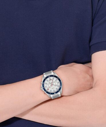 Годинник чоловічий Lacoste Mainsail Chronograph Quartz (білий, металевий браслет)
