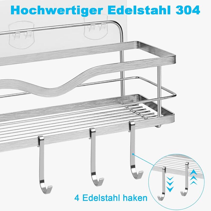 Підставка для душу з нержавіючої сталі без свердління (2 шт.): полиця для шампуню, мила, гелю для душу, органайзер для ванної кімнати, кухні, срібна