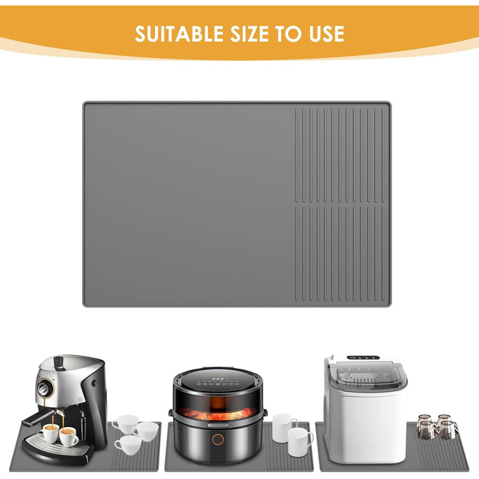 Силіконовий килимок під кавомашину з бортиками, 61 x 40.6 см - захист для стільниці, сірий
