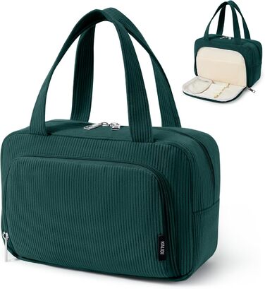 Косметичка жіноча Kalidi з відділеннями та щілинами для пензлів, велика органайзер для макіяжу, дорожня косметичка, валізка, темно-зелена