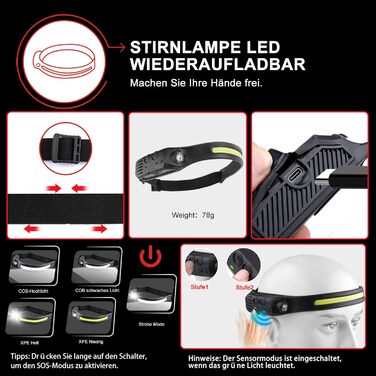 LED ліхтарик на акумуляторі 500000 люмен, 2 режими, USB-C, тактичний, потужний, регулювання яскравості, налобний, для активного відпочинку та надзвичайних ситуацій, Obsidianschwarz