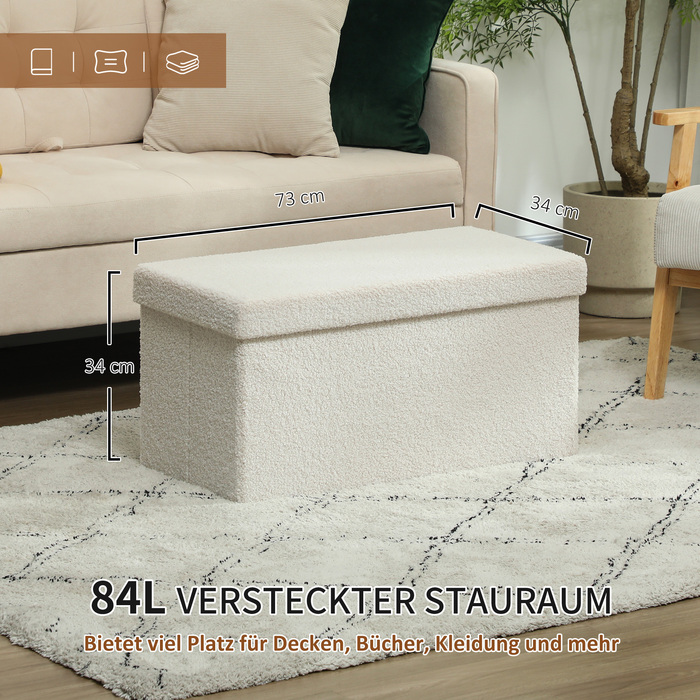 HOMCOM Storage Bench, Folding Bench, Upholstered Bench with Velvet Look, Ottoman Bench for Entrance Hall, Bedroom, Living Room, 76 x 38 x 38 cm Cream White | Aosom
