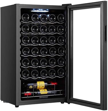 Cecotec Bolero Grandsommelier 34030 Stainless Steel Wine Refrigerator - 80L Compressor Cooler with Adjustable Temperature (5-18°C), Touch Control, LED Interior (34 Bottles, Black)