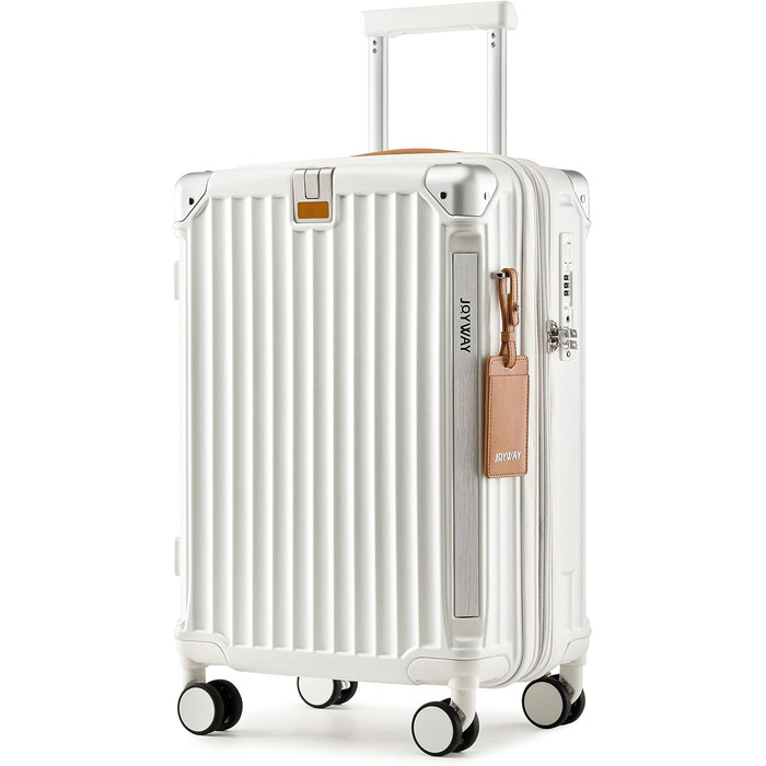 Чемодан Joyway ABS, розширюваний, з TSA замком та 4 колесами, набір: великий та невелика валіза + сумка для туалетних речей, зелений (білий, 56 см, ручна поклажа)