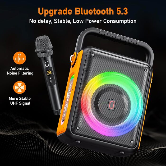Караоке Машина з 2 Бездротовими Мікрофонами для Дорослих, Портативна Bluetooth Колонка з RGB-підсвіткою, Partybox, Підтримка TF/USB, AUX, Rec, TWS S65