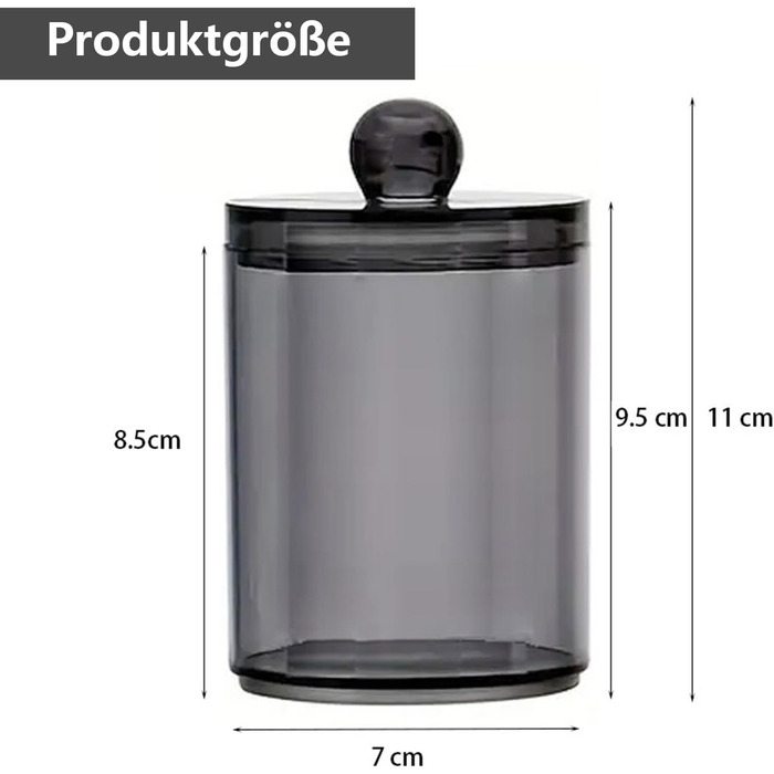 Організатор для ватних паличок та дисків: набір з 3 шт. Чорний акриловий контейнер з кришкою для ванної, спальні, вітальні