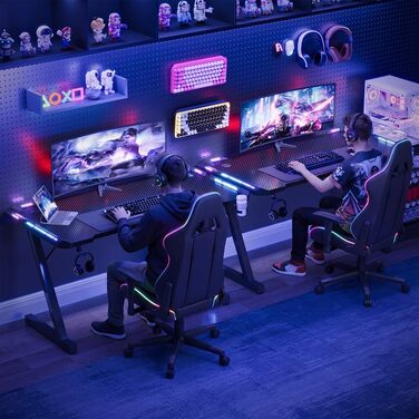 Ігровий стіл Devoko з LED-підсвіткою, комп'ютерний стіл для геймерів, чорний, 120 x 60 см