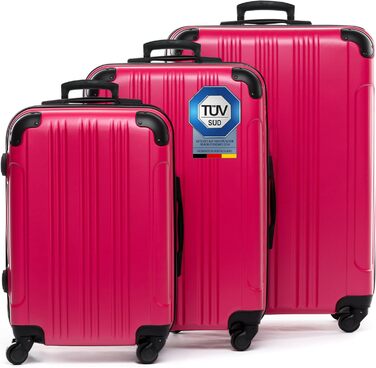 Набір валіз FERGÉ 3 шт. з жорстким корпусом QUÉBEC (Handgepäck, L, XL) - валіза-тролей, 4 колеса, 100% ABS (Неонові рожеві)