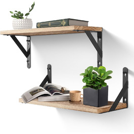 Настінна полиця з дерева, 2 шт. у комплекті, рустикальний стиль, з тримачем для рушників, світло-коричневий колір, для спальні, вітальні, ванної кімнати, кухні, офісу