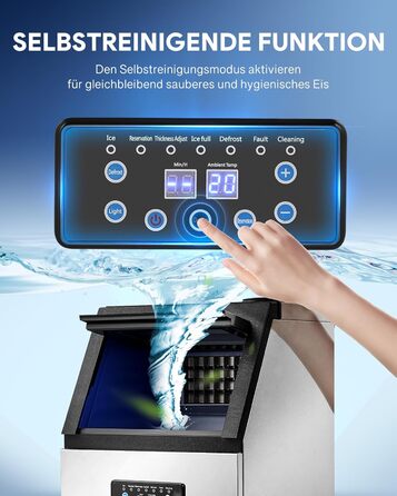 Льодогенератор Wilprep для дому та бізнесу: 22 кг/24 год, самоочищення, LCD-дисплей, нержавіюча сталь