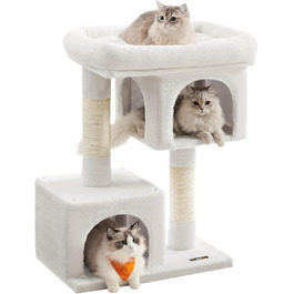 Feandrea Cat Tree, 84 cm Cat Tree, L, Cat House for Large Cats up to 7 kg, Large Platform, 2 Cat Caves, Sisal Posts, PCT61W (L (60 x 40 x 84 cm), Cream White)