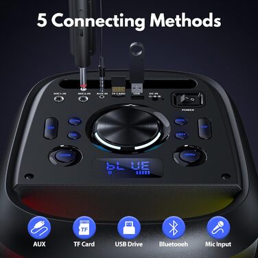 Караоке машина HWWR T20 з 2 мікрофонами, Bluetooth, RGB-підсвічуванням, TF/USB, AUX, Rec. Партійна колонка для дому та вечірок. Підтримка TWS.