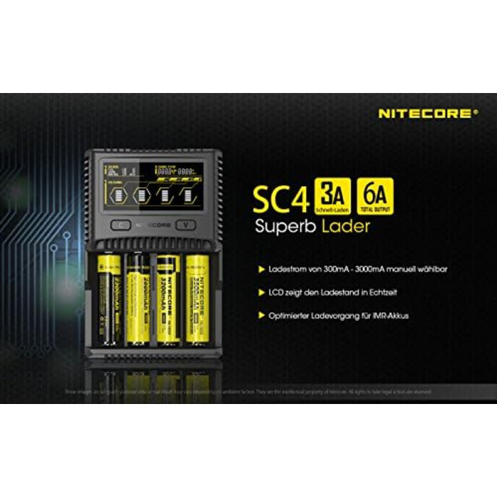Зарядний пристрій Nitecore SC4 4-канальний для Li-Ion, NiMH, NiCd акумуляторів з LCD-дисплеєм