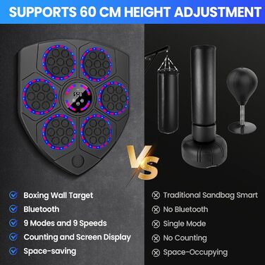 Wall-Mounted Boxing Target Machine with LED Lights & Bluetooth - Adult & Kids Fitness