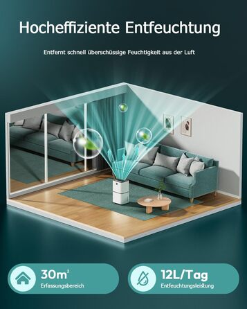 Електричний осушувач повітря 12л/24г з сенсорним керуванням, дисплеєм 3 кольорів та таймером 24г. Ідеальний для квартири, швидкого сушіння білизни, ванної кімнати та підвалу. Білий, 12л