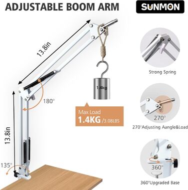 Підставка для мікрофона SUNMON для Fifine AM8, K688 PodMic, HyperX QuadCast, Blue Yeti, Shur MV7 – білий мікрофонний стійка