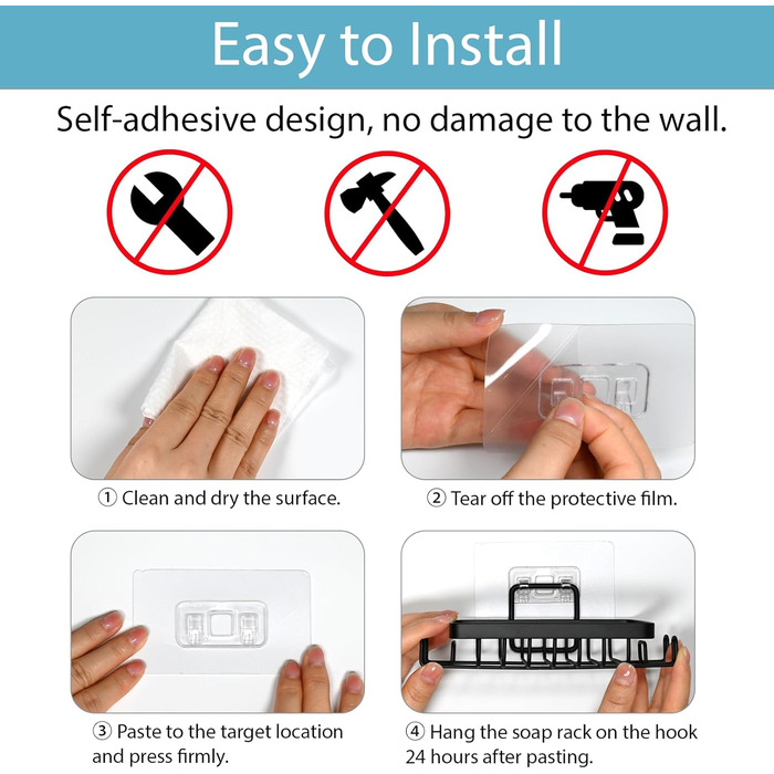 Набір з 2 штук тримач для мила з нержавіючої сталі 304, для душу, ванної кімнати та кухні, настінний, без свердління, самоклеючий з гачком та підставкою для мила (Чорний)