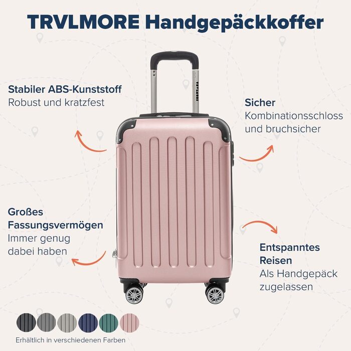 Валіза ручної поклажі TRVLMORE 54x36x20 см, рожева, з колесами