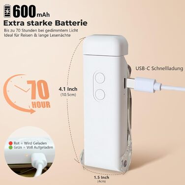 LED Кліпса-лампа для читання Nixtrve: 3 режими, 5 рівнів яскравості, USB-C, таймер, захист очей
