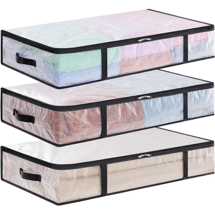 Органайзер для зберігання під ліжком Lifewit, 60L, прозорий пластик, для ковдр, одягу, з посиленим ручками (3 шт.)