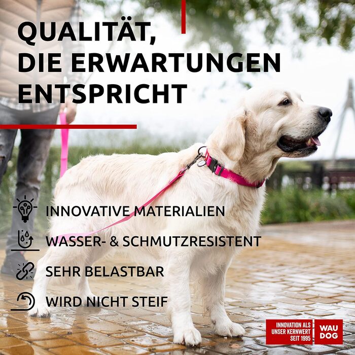 Водонепроникний нашийник для собак WAUDOG: великі, середні та малі породи, регульований, металевий замок, 31-49 см, 25 мм ширина, рожевий колір