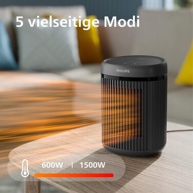 Керамічний тепловентилятор-обігрівач Philips Smart 5000 серії, 2000 Вт, чорний