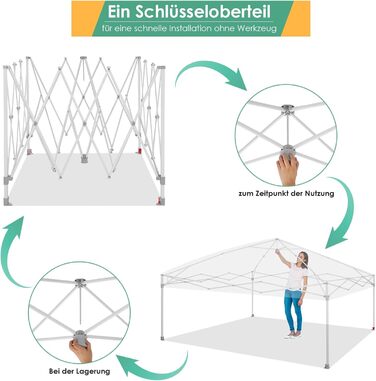 COBIZI 3x3 Pavilion, Waterproof Folding Pavilion 3x3, Stable, 275 cm Party Tent UV Protection 50+ Folding Pavilion 3x3m with Waffle Pattern for Camping Beach Family Gatherings (White)