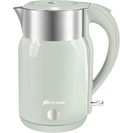 Navie Mobi Stainless Steel Electric Kettle - 1.8L, 2200W Fast Boiling, BPA-Free, Double-Walled, Drip-Free, Auto Shut-Off, Quiet & Cordless, SGS Certified, Turquoise Green