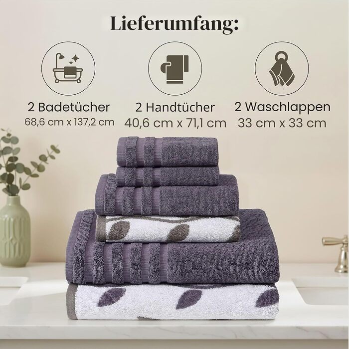 Набір рушників для рук Amrapur Pacific Coast Textiles з органічної бавовни, фарбовані нитки, 6 шт, колір сірий лавандовий
