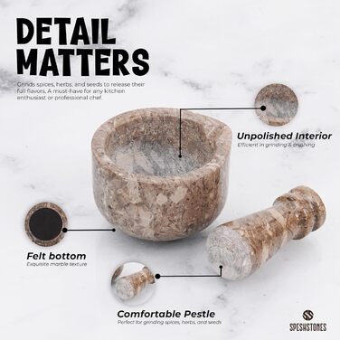 Набір ступка та товкачок з каменю, 7,6 см, ручної роботи, для кухні, спецій та декору