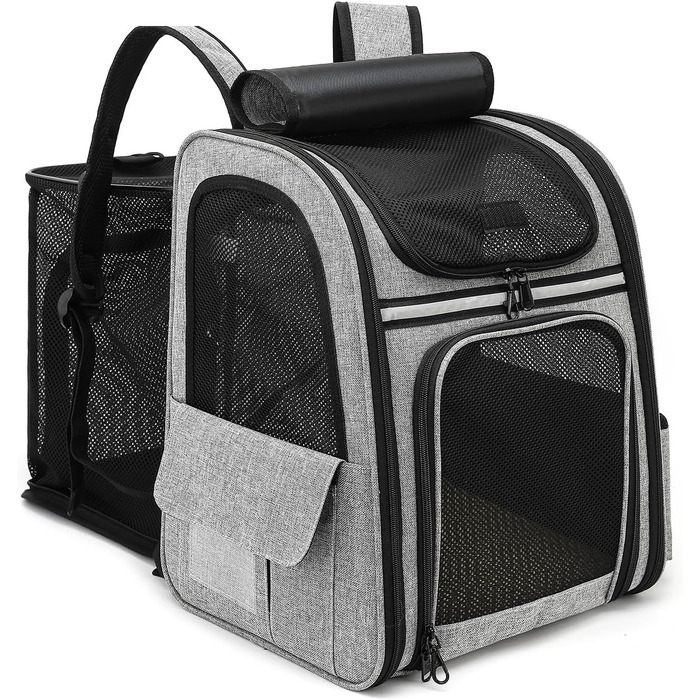 Рюкзак для кота/собаки Dogat, сірий, дихаючий, з сіткою, розкладний, для подорожей