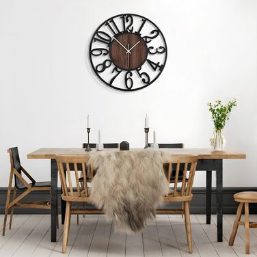 Large Wall Clock - Ticking Sounds, 34CM/14 Inch Silent, No Noise, Battery Operated, Modern, Oversized, Retro Vintage Large Wall Clock for Living Room, Bedroom, and Kitchen (14inch, Dark Brown - Arabic Numbers)