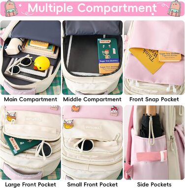 Шкільний рюкзак Tanou для дівчаток 4-х частинний, для 3-7 класів, з пеналом та сумкою через плече (рожевий)