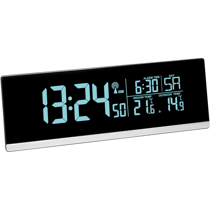 TFA Dostmann Multi-Color Digital Radio Alarm Clock with Color Changing Feature (70 Shades), 60.2548, Smartphone Charging Function (USB), Outdoor Temperature, Snooze Function, Plastic, Black