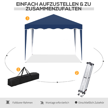 Outsunny Folding Gazebo 3x3m Garden Gazebo Foldable Party Tent Adjustable Height with Carrying Bag UV Protection Made of Steel and Oxford Blue