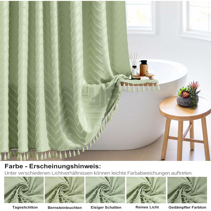 Штора для душу BTTN 180x180 см, Бохо, бежева з китицями, водонепроникна, з гачками (12 шт.)