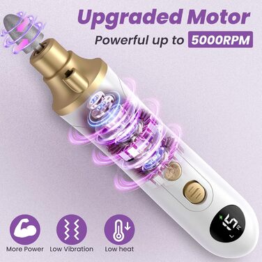 Електричний набір для манікюру та педикюру з 9 насадками та 15 рівнями швидкості, LED-підсвічуванням (W-Gold)