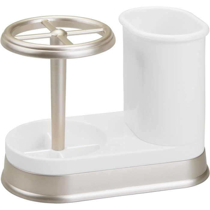 mDesign Toothbrush Holder - high-quality toothbrush holder made of plastic for bathroom sink or vanity cabinet - practical holder for toothbrushes and toothpaste - white and matte silver