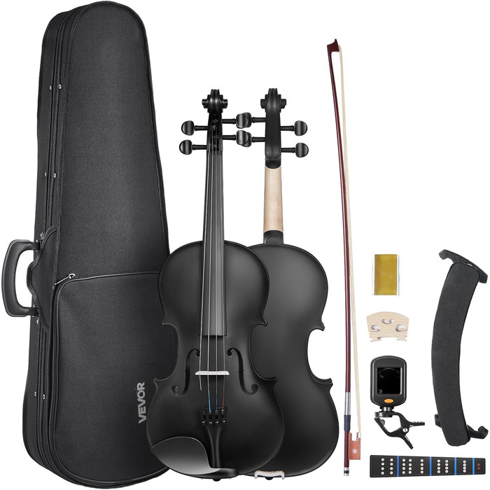 Скрипка VEVOR 4/4 з аксесуарами: футляр, струни, колінь, підставка, тюнер та інші