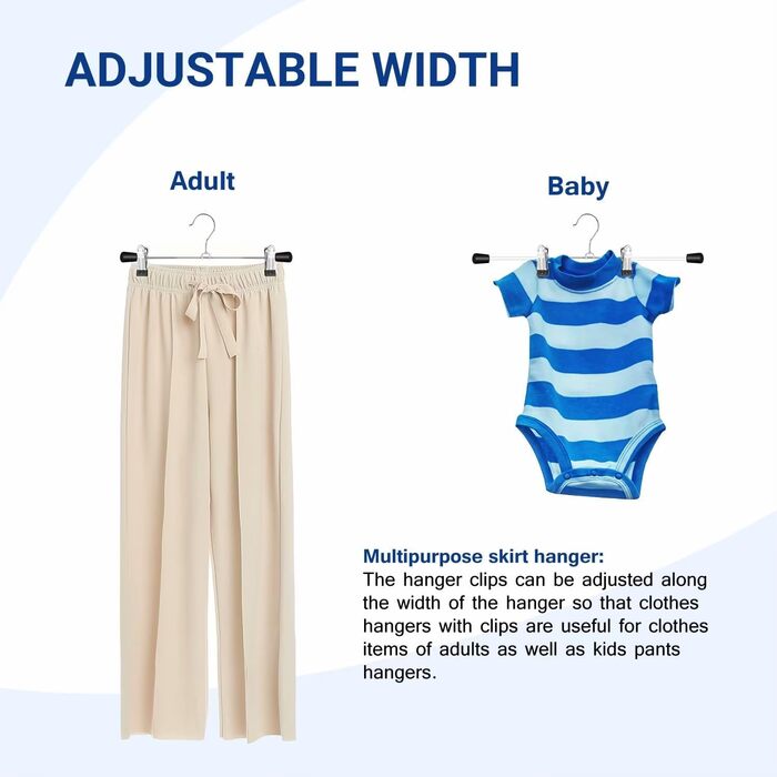 Metal Trouser Hangers, Clothes Hangers with Adjustable Clips, Anti-Slip Trouser Hangers, Strong Chrome Hangers for Trousers, Skirts, Socks, Underwear, 12 Pack