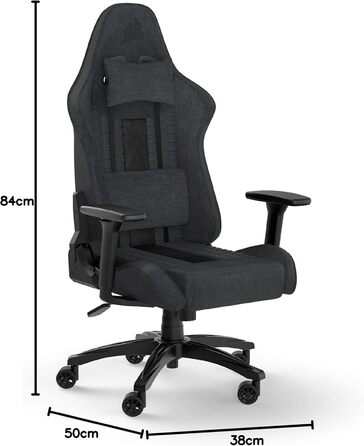 Ігрове крісло Corsair TC100 Relaxed, тканинне, ергономічне, з лендепідтримкою та подушкою з пам'яттю, регульовані підлокітники, сірий/чорний, сталевий каркас