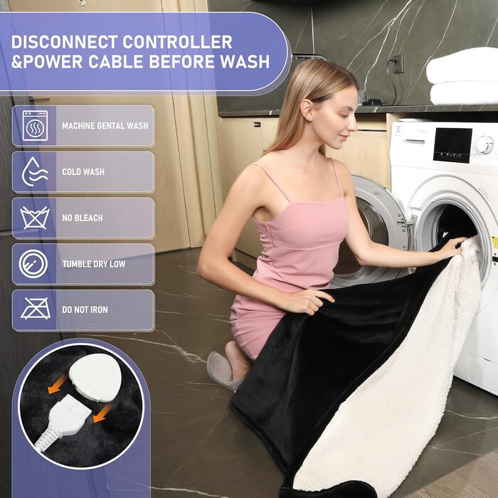 Електрична ковдра Qieryun з автовимкненням, 130x180 см, 10 температурних режимів, таймер 8 годин, захист від перегріву, флісова, для дому та офісу, темно-сіра