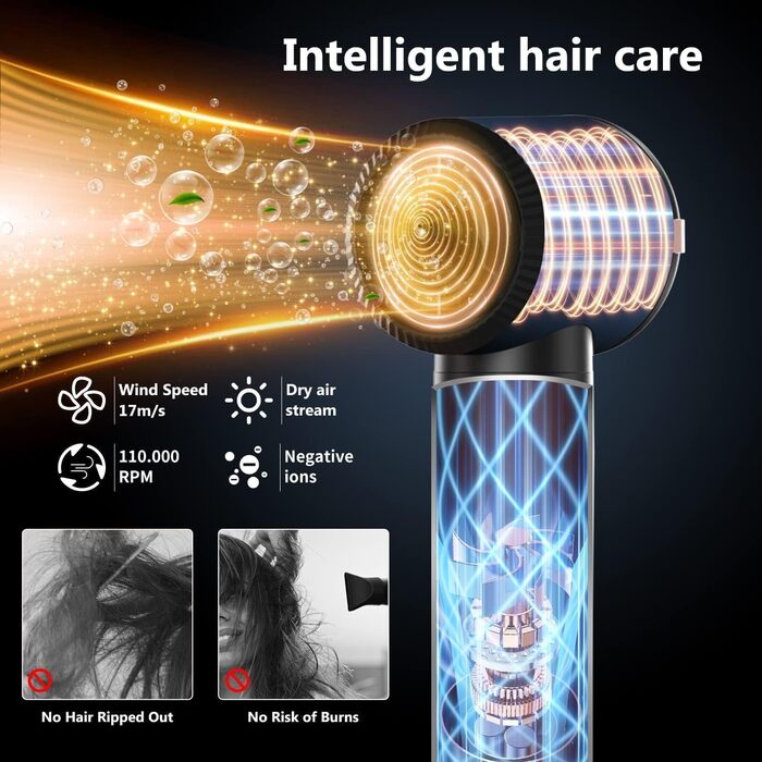 UKLISS Air Styler 7 в 1: Фен-щітка з 7 насадками для сушіння, укладання та об'єму волосся. Іонізація, чорно-срібний