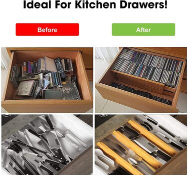 ANTOWIN 10 Pcs Adjustable Bamboo Drawer Dividers, Drawer Organizer, Spring-loaded, Kitchen, Dresser, Bathroom, Bedroom, Baby Drawer, Desk Organization System (43-56 cm) Natural
