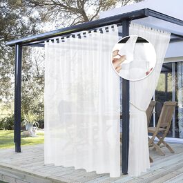 PONY DANCE Outdoor Curtain Waterproof Set H 13 x W 137 cm Outdoor Curtains White Transparent Gazebo Curtains with Removable Loops Outdoor Curtain Terrace (H274 x W254 cm (1 Pack), White-1 | Tüll, 1)